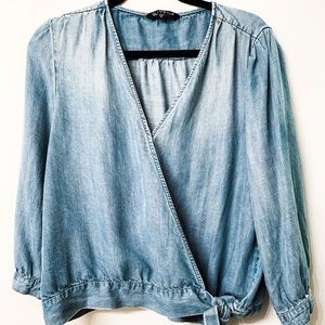 Chambray Wrap Top with Tie Detail